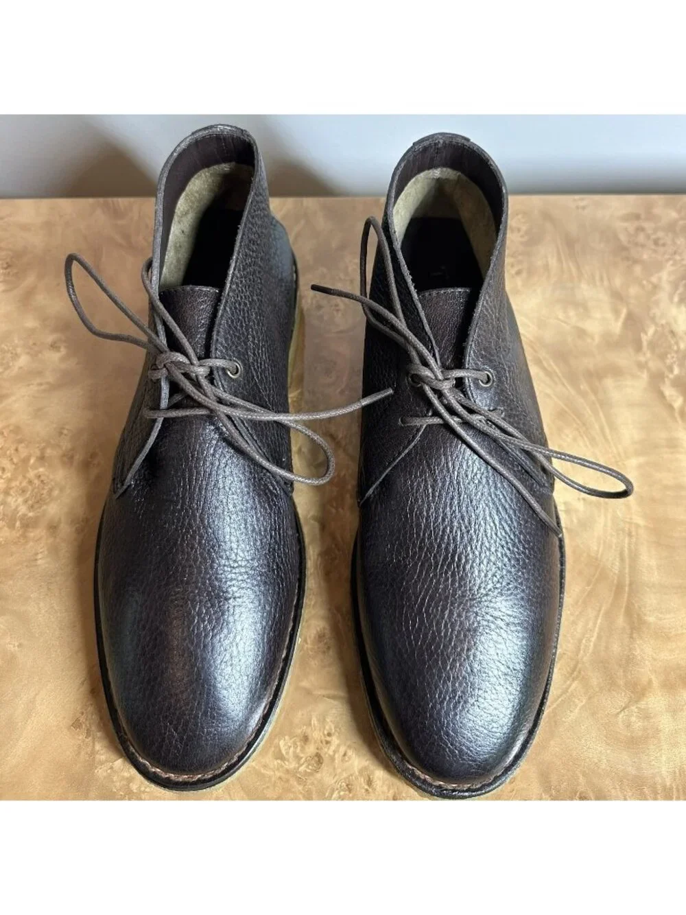 TAFT Pebbled Leather Chukka Desert Boots Brown Crepe Sole Handmade Men's 39
